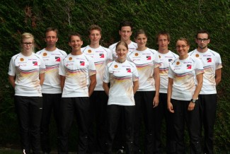 Die deutsche Nationalmannschaft mit Betreuern in der Schweiz.