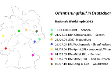 Übersichtskarte Bundesveranstaltungen Fuß-OL 2012